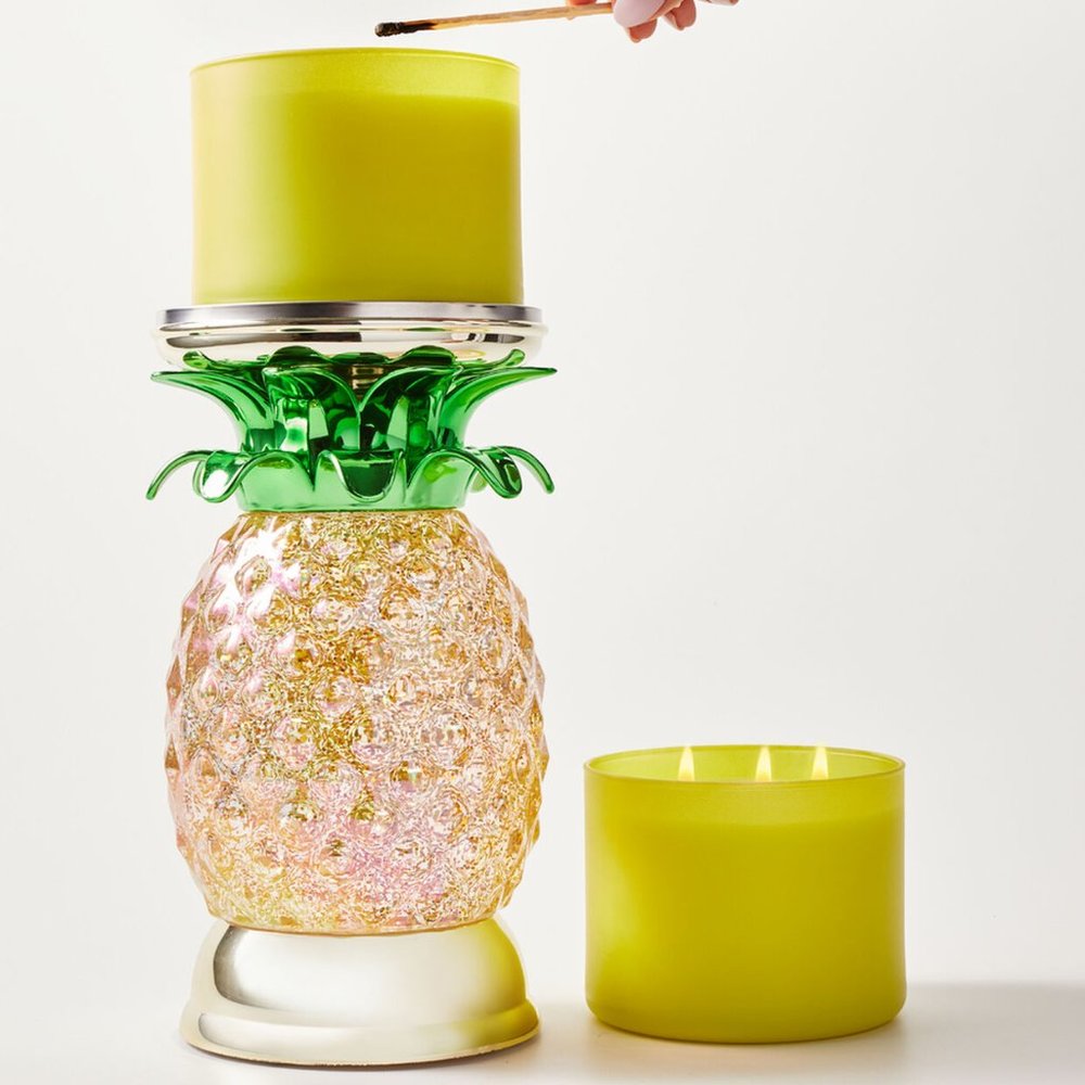 Bath & Body Works Pineapple Water Globe 3-Wick Candle Holder Pedestal